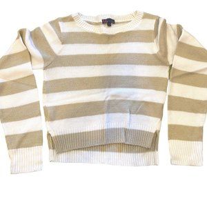 Striped Knitted Sweater (White/Tan) for Kids XS Like New Condition